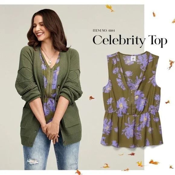 CAbi Tops - CAbi Celebrity Olive Grn & Lilac Sleeveless Top Sz M Casual, Career